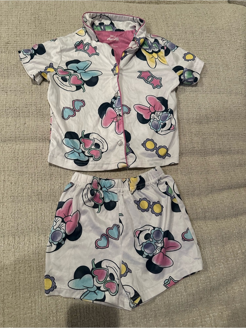 Disney Kids Minnie Mouse Pink & Blue Short Pajama Set size 2T